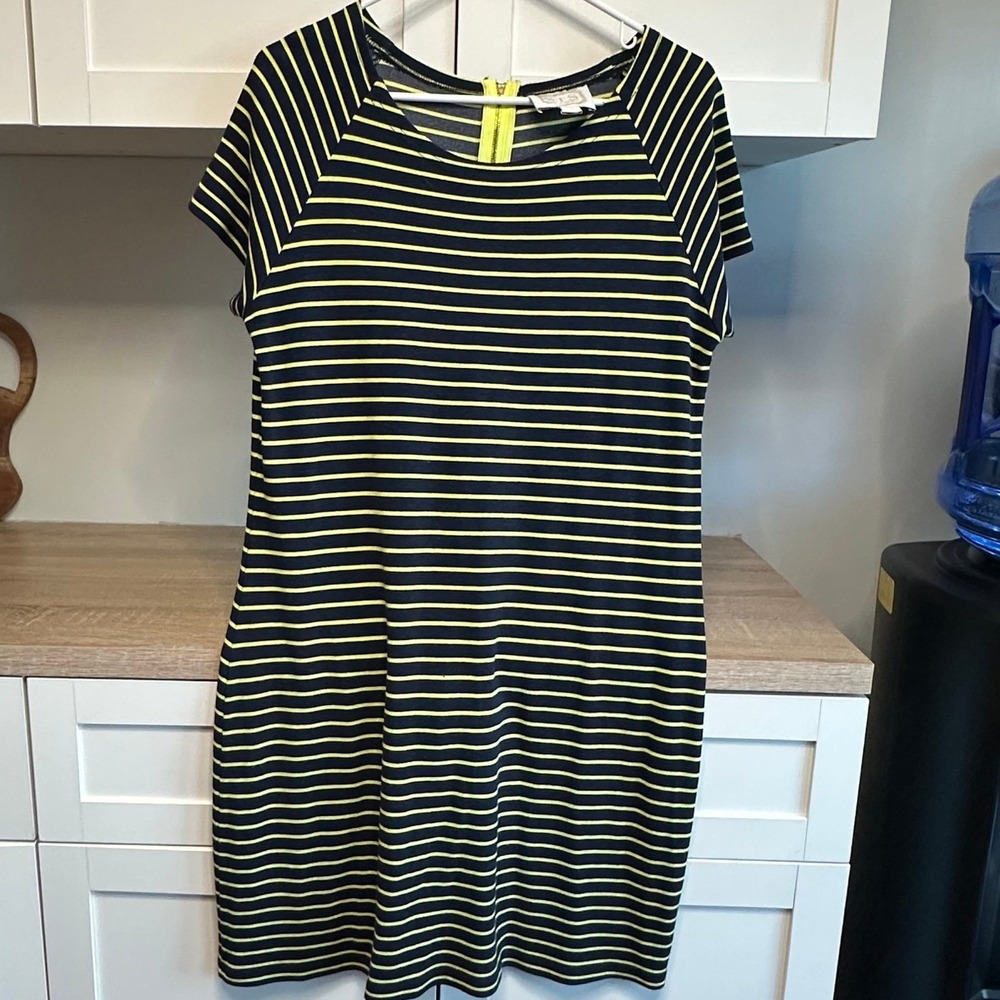 Sail to Sable T-Shirt Dress Stretchy Striped Navy Blue Lime Green‎ Preppy Size L